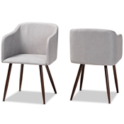 Baxton Studio Eris Mid-Century Contemporary Grey Fabric Upholstered and Walnut Finished 2-Piece Dining Chair Set